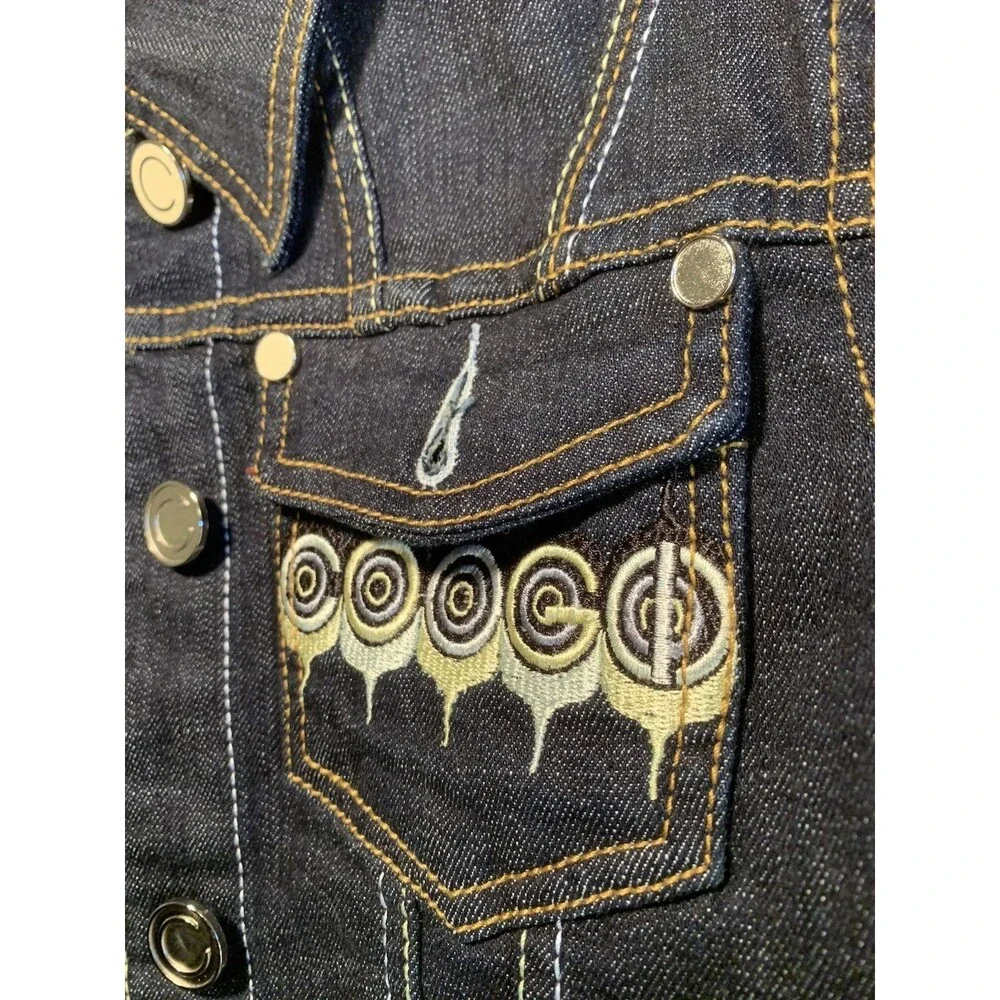 NEW Coogi Australia Heavily Embroidered Cropped Denim Jacket Junior Girl Sz L